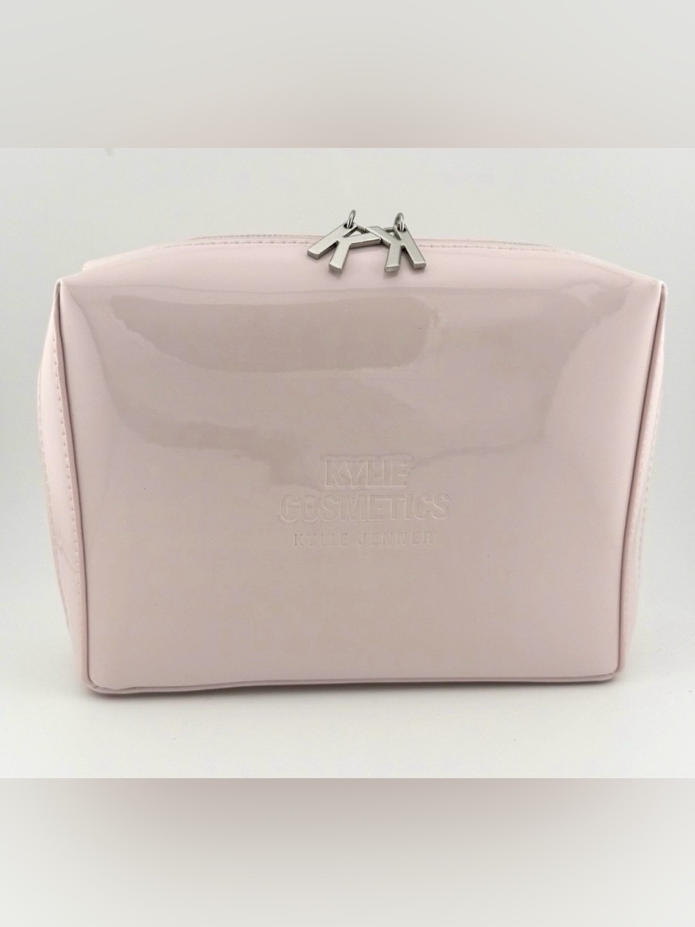 Kylie Cosmetics Pale Pink Glossy Cosmetic Bag with Silver KY Zipper Pulls